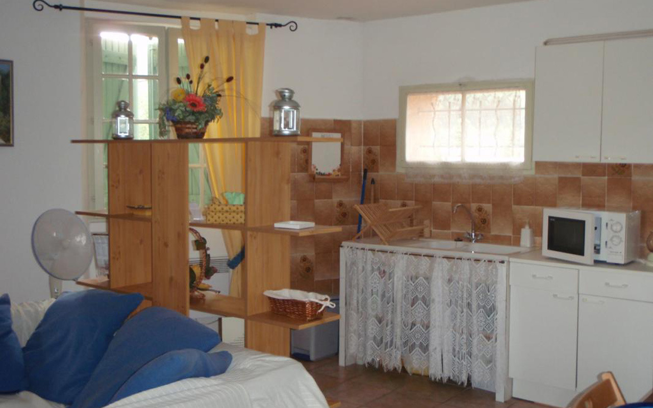 ESPACE CUISINE/SALON/SALLE A MANGER DANS UNE AMBIANCE  PROVENCALE AVEC CHEMINEE
